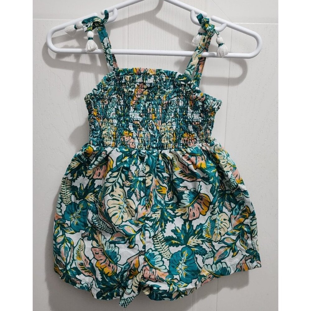 Tommy Bahama Baby Girl One Piece Romper Multicolor Hawaiian Print Smocked Sz 12M